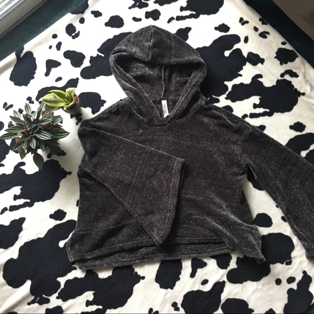 Velvet Bell Sleeve Charcoal Sweater